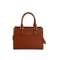 Borsa tote caramello in pelle a grana litchi con doppi manici e logo stampato - Marrone