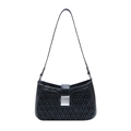 Schwarze Retro-Schultertasche mit Webstruktur und silberner Schnalle im minimalistischen Stil - Schwarz