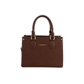 Minimalist commute handbag in dark brown pebbled leather with gold hardware - Brown
