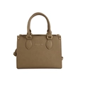 Brown lychee leather tote bag with top handles and fashion logo embossing - Green