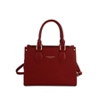 Deep red lychee grain leather handbag with dual handles and golden hardware detail - Red