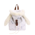 Zaino vintage con orecchie di coniglio in tela marmorizzata bianca e dettagli in peluche - Bianco