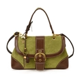 Retro contrast handbag in green and brown leather with vintage charm and star pendant - With Pendant / Green
