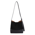 Sac seau noir en cuir suédé et lisse avec bandoulière réglable pour femmes - Noir