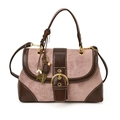 Retro pink suede handbag with contrasting brown trim and bohemian style charms - With Pendant / Pink