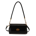 Bolso de hombro retro en ecocuero negro con cierre ovalado dorado y correa cadena - Negro