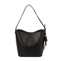 Elegante borsa a secchiello nera in finta pelle con tracolla e ciondolo - Nero
