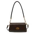 Bolso de hombro vintage de piel encerada marrón chocolate con cierre de metal dorado - Marrón