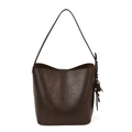 Borsa a secchiello minimalista marrone scuro in pelle PU con dettagli in metallo eleganti - caffè
