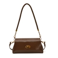 Bolso retro de piel aceitada marrón oscuro con cierre metálico de bronce y cadena larga - Marrón
