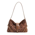 Hobo-Achseltasche mit Leopardenmuster und dunkelbraunen Lederriemen - Leopardenbraun