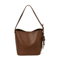 Borsa a secchiello vintage in ecopelle marrone scuro con tracolla e targhetta laterale - Marrone