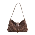 Große Schultertasche mit Leopardenmuster, braunem Wildleder und goldener Schnalle - Leopard Kaffee