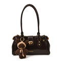 Sac baguette café foncé avec fermoir rotatif doré et charme ours en tricot - Avec Pendentif / Marron