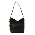 Sac seau vintage noir en patchwork de daim avec pompon ethnique pour le quotidien - Avec Pendentif / Noir