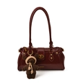Sac baguette vernis bordeaux avec fermoir doré et pendentif ourson en tricot - Avec Pendentif / Bordeaux