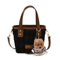 Borsa a secchiello nera satinata con motivo a rombi e ciondolo a forma di cucciolo - Con Ciondolo / Nero