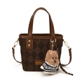 Borsa a secchiello marrone smerigliato con pelle scamosciata a rombi e ciondolo cane - Con Ciondolo / Marrone