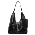 Borsa tote nera in pelle PU con cuciture bianche a contrasto e pochette coordinata - Nero