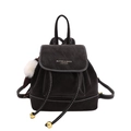 Classic black leather backpack with white stitching and decorative plush pendant accessory - With Pendant / Ebony