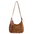 Borsa hobo a mezzaluna marrone scuro opaco con grazioso ciondolo a forma di orsetto - Con Ciondolo / Marrone