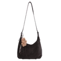 Borsa hobo marrone caffè con trama litchi e grazioso ciondolo a forma di orso - Con Ciondolo / Marrone