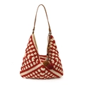 Borsa hobo all'uncinetto rossa e crema con nappe bohémien e dettagli in legno - Con Ciondolo / Rosso