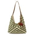 Borsa tote etnica all'uncinetto con motivo Granny Square verde beige e pelle - Con Ciondolo / Verde
