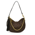 Bolso hobo retro marrón con monograma, cadena dorada y correa de hombro negra - Negro