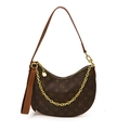Bolso hobo marrón media luna con monograma, cadena dorada y correa ajustable larga - Marrón
