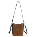 Borsa a secchiello patchwork marrone in pelle liscia e camoscio con etichetta NO FILTER - Marrone