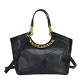 Borsa a secchiello nera in pelle PU con catena dorata e cuciture trapuntate moda - Nero
