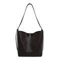Sac seau rétro en cuir marron foncé avec fermoir rotatif métallique minimaliste - Noir