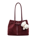 Borsa tote minimalista in pelle scamosciata bordeaux opaca con ciondolo a pecora - Con Ciondolo / Borgogna