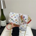 White baguette crossbody bag with rainbow floral print and small coin purse attachment - White