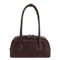Borsa baguette in pelle scamosciata marrone scuro con cuciture bianche e manico rotondo - Marrone Castagno
