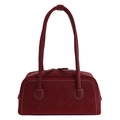 Borsa sottobraccio in pelle scamosciata bordeaux vintage con cuciture a contrasto - Borgogna