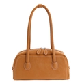 Sac baguette rétro en daim caramel avec coutures contrastées et double fermeture éclair - Brun Amande