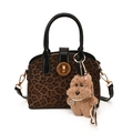 Leopard print velvet shell bag with black handles and cute plush dog charm detail - Without Pendant / Leopard Print Black