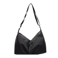 Borsa tote a scacchi bianchi e neri in stile giapponese con tracolla larga regolabile - Nero