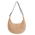 Beige gewatteerde hobo-tas met golfpatronen en verstelbare zwarte nylon schouderriem - Khaki