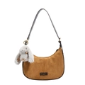 Bolso hobo marrón de ante esmerilado con correa larga y llavero de conejo de peluche - Con Colgante / Marrón