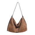 Elegante borsa hobo leopardata da donna in tessuto morbido con tracolla nera sottile - Marrone