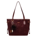Bolso tote de ante rojo oscuro con asas de cuero y colgante decorativo de felpa - Con Colgante / Rojo Ancorra