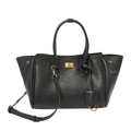 Bolso tote clásico de cuero negro con herrajes dorados y correa desmontable - Negro