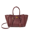 Bolso tote clásico de piel burdeos con placa de logo dorada y correa de hombro ajustable - Rojo