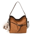 Borsa tote vintage marrone plissettata con fibbia argento e ciondolo a coniglio - Con Ciondolo / Marrone