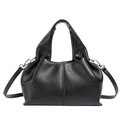 Black lychee texture dumpling bag with pleated design and detachable shoulder strap - Black