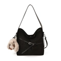 Borsa tote nera a pieghe con fibbia argentata e ciondolo a forma di coniglio morbido - Con Ciondolo / Nero