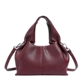Deep red pleated cloud bag in pebbled leather with top handle and silver hardware - Burgundy